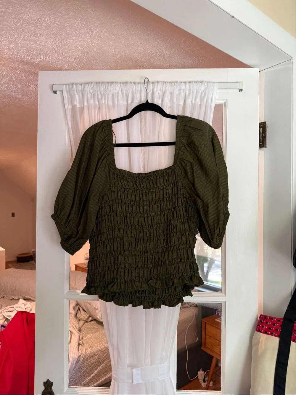 Old Navy Olive Green Smocked Square-Neck Blouse